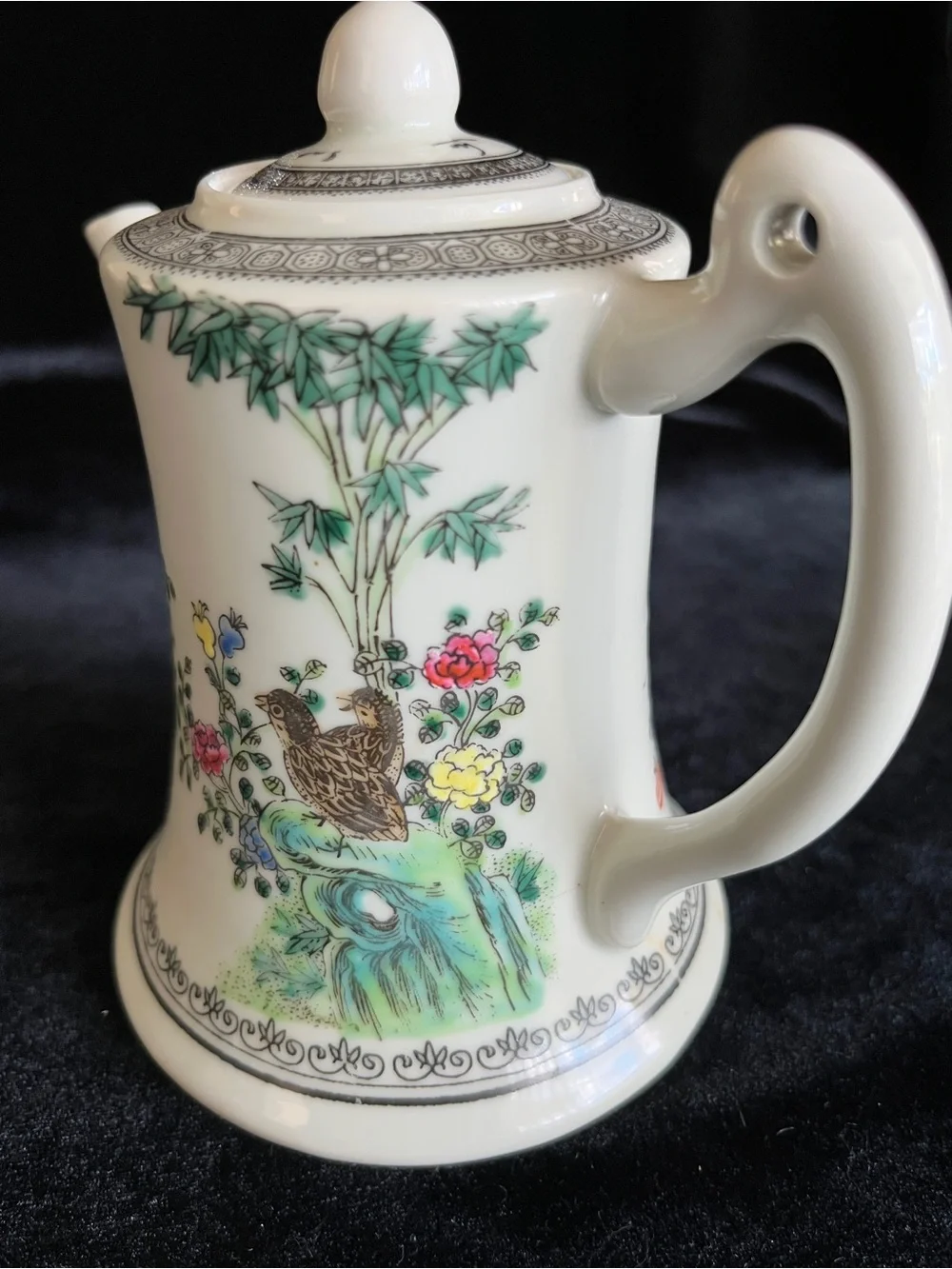 Beautiful Chinese Famille Rose Quail and Floral Teapot